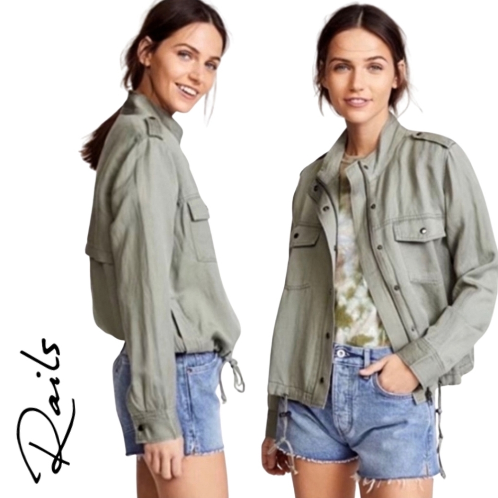Rails Collins Sage/Green Women's Jacket Utility Full Zip Military Linen Size S